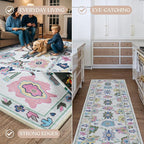 Fame Living Colorful Oushak Rug, Modern Small Rugs, Vintage, Turkish, Eclectic, Floral, Pastel, Washable, Door Mat, Doormat for Indoor Entrance, Entryway, Kitchen, Bathroom, Bedroom, Laundry, 2'x3'