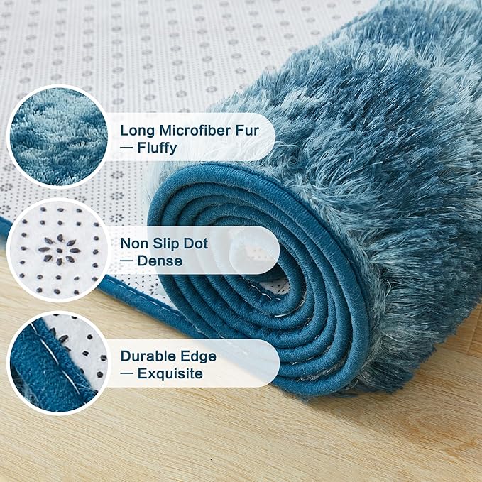 Andency 8x10 Area Rugs for Living Room, Non-Slip Fluffy Soft Large Shag Bedroom Carpet, Tie-Dyed Navy Blue Big Indoor Thick Nursery Rug for Kids Dorm Home Decor Aesthetic