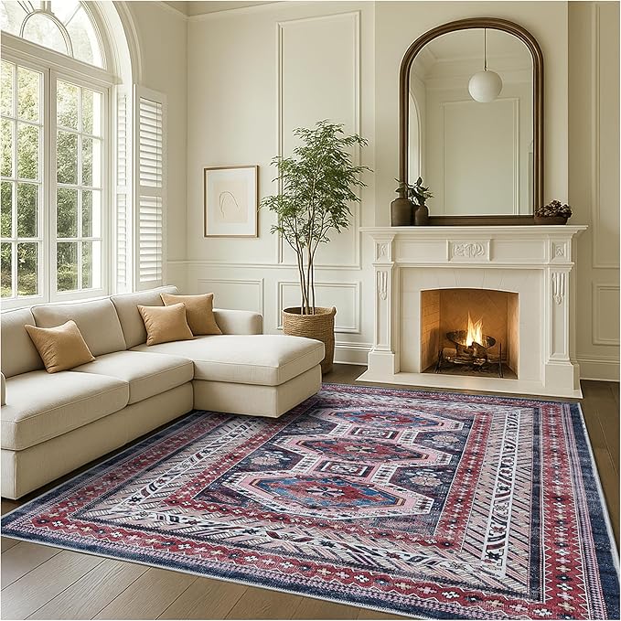 Fame Rugs Turkish Rug. Washable Vintage Oriental Antique Inspired Traditional Doormat Small Modern Area Rugs Luxury Entryway Entry Bedroom Bathroom Kitchen (400RN, 9' x 12')