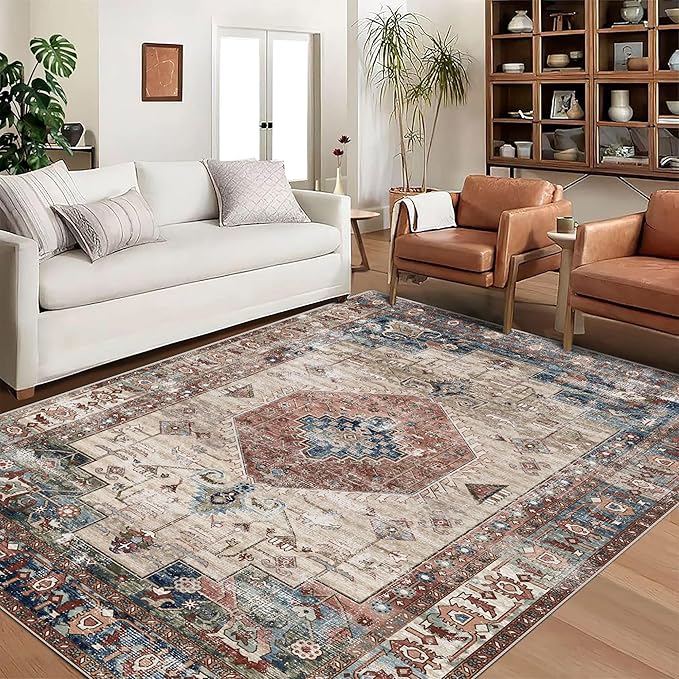 vivorug 3x5 Rug, Small Area Rug for Living Room, Bedroom, Kitchen, Machine Washable Non-Slip Throw Rug, Vintage Carpet for Entryway Nursery Coffee Table - Durable (Brown)