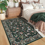 Rugcomf Vintage Paisley 3'x5' Area Rug - Machine Washable, Non-Slip Low Pile Small Floral Carpet for Bedroom, Bedside, Kitchen, Entryway, Kids/Girls Room, Office - Green