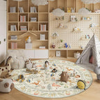 DUKINO 6ft Round Rug for Bedroom, Animal Print Washable Circle Rug with Low Pile Design, Soft Indoor Floor Non Slip Carpet for Entryway, Living Room, Office, Dining Room, Beige