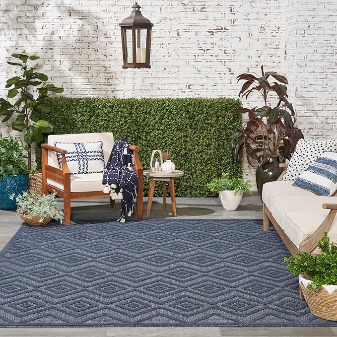 Nourison Home Versatile Navy Blue 7' x 10' Area Rug - Easy Clean, Non Shedding, Bed Room, Living Room, Dining Room, Kitchen (7' x 10')