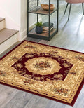 Rugs.com Chateau Collection Rug – 4 Ft Square Red Medium Rug Perfect for Living Rooms, Kitchens, Entryways