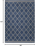FH Home Flat Woven Outdoor Rug - Waterproof, Easy to Clean, Stain resistant - Premium Polypropylene Yarn - Moroccan Geometric Lattice - Large Patio, Deck, Sunroom - Tunis - Blue - 7ft 10 in x 10ft 9in