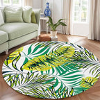 Tropical Round Rug 5ft, Watercolor Palm Leaves Pattern Low Pile Circle Carpet, Non-Slip Washable & Non-Shedding Indoor Mat for Bedroom, Entrance, Office Decor