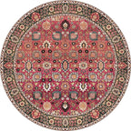 vivorug Round Rug 5ft Vintage Round Area Rug Non-Slip Indoor Carpet for Living Room Bedroom Entryway, Stain Resistant Home Decor Circle Rug, Cherry Red/Spice