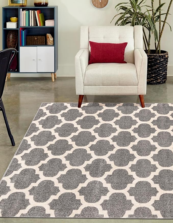 Rugs.com Lattice Collection Rug – 8x10 Dark Gray Medium-Pile Rug Perfect for Living Rooms, Large Dining Rooms, Open Floorplans