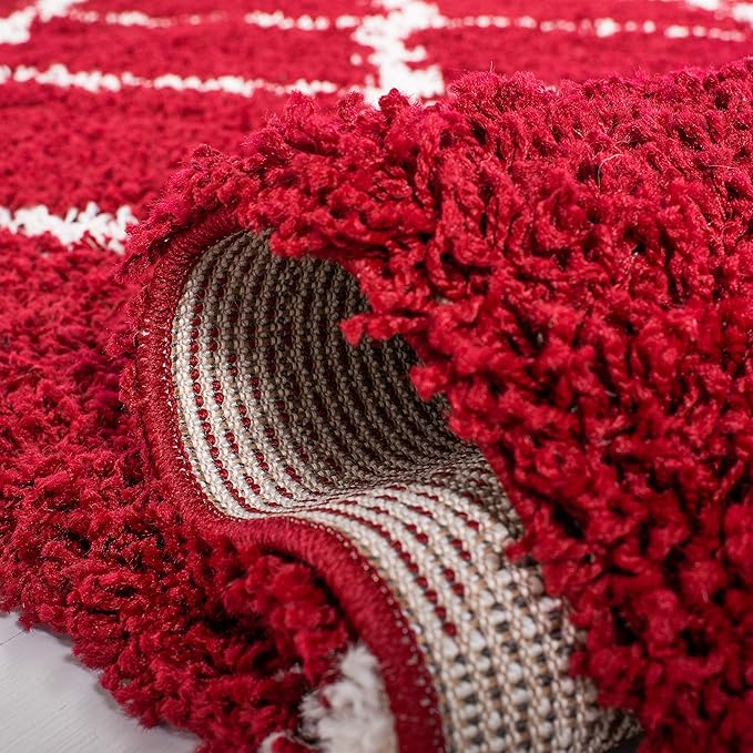 SAFAVIEH Dallas Shag Collection Area Rug - 6' Square, Red & Ivory, Trellis Design, Non-Shedding & Easy Care, 1.5-inch Thick Ideal for High Traffic Areas in Living Room, Bedroom (SGD257Q)