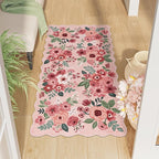 DUKINO 2x4 Washable Runner Rugs, Non Slip Floral Print Entryway Rug with Soft Low Pile, Lightweight Mat for Living Room, Bathroom, Bedroom, Kitchen, Pink