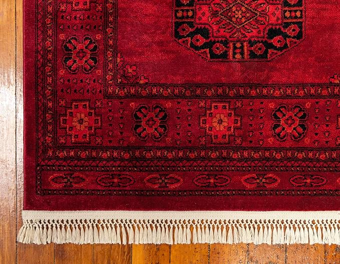Unique Loom Tekke Collection Over-Dyed Saturated Traditional Torkaman Area Rug (8' 0 x 11' 0 Rectangular, Red/Black)