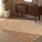 Savi Home Scalloped Jute Rug 4'x6' – Handwoven Natural Area Rug, Farmhouse Boho Style, Eco-Friendly Reversible Carpet for Living Room, Bedroom, Entryway, Dining Room Décor