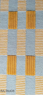 Handmade Scalloped Wool Area Rug - Modern Geometric Pattern, Green-Beige Stripes, Checkered Chevron Design - Soft, Durable Thick Carpet for Living Room, Bedroom (Gold, 8' x 10')