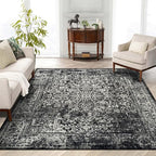 vivorug 8x10 Area Rugs, Stain Resistant Washable Rug for Living Room, Vintage-Inspired Black and White Rug