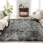 vivorug 3x5 Area Rugs, Stain Resistant Washable Rug for Living Room, Vintage-Inspired Black and White Rug