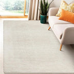 Handwoven Wool Cotton Blend Area Rug 8x10', Textured Popcorn Braided Ivory Rug, Soft Thick Farmhouse Contemporary Living Room Carpet, Neutral Modern Decorative Floor Rug