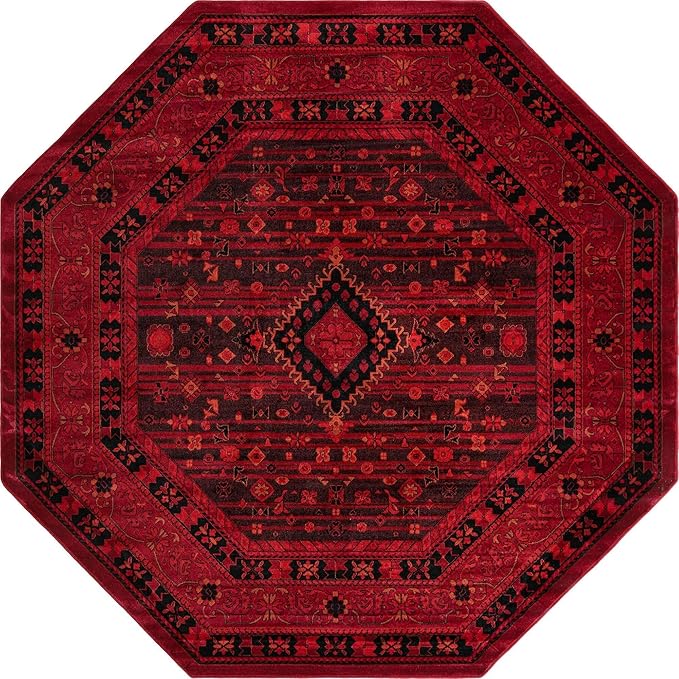 Unique Loom Tekke Collection Area Rug - Sheibani (7' 11" Octagon, Red/ Black)