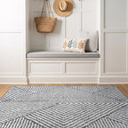 Rugshop Geometric Diamond Stripe Shag Area Rug White 4' x 6' Ideal for Small Living Rooms, Offices, or Beside The Bed