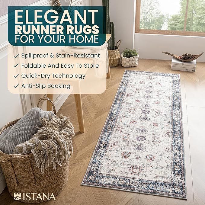 Istana Hallway Runner Rug 2x8 – Multi Colors Entryway Rug -Silk's Soft Touch Runners for Hallways - Stylish Kitchen Runner Rug Non Slip