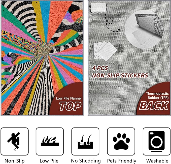 Graffiti Living Room Rug - Colorful Abstract Art Rug, 7x9 Area Rugs, Hippie Aesthetic Funky Washable Foldable Large Carpet Home Decor #C089