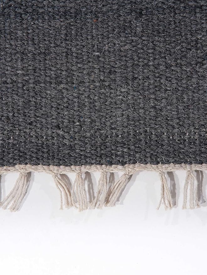 Rugsotic Carpets Hand Woven Flat Weave Kilim Wool 3'x5' Area Rug Solid Charcoal D00111