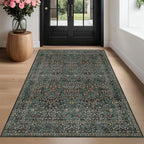 Dining Room Rugs for Under Table - 6x9 Washable Dark Green Oriental Area Rug for Living Room, Low Pile Non-Slip Floor Carpet for Bedroom - Vintage Design & Stain Resistance (6x9 Dark Green)
