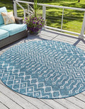 Unique Loom Outdoor Trellis Collection Area Rug - Tribal Trellis (10' Round Teal/Ivory)