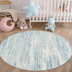 MUJOO Round Rug 4ft,Small Cicle Area Rug Washable,Circular Rugs for Entryway Bedroom Kitchen,Modern Abstract Non Slip Throw Carpet Accent Neutral Blue