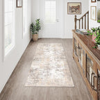 2x5 Washable Runner Rug Beige Grey Abstract Hallway Kitchen Throw Rug Neutral Modern Non Slip Soft Low Pile Carpet for Bathroom Laundry Bedroom Living Room