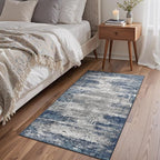 Bavni Washable Area Rug, Soft Abstract Rugs Non-Slip, Thin Foldable 3x5 Rug, Modern Stain Resistant Rug for Living Room, Kitchen, Bedroom, Blue/Ivory