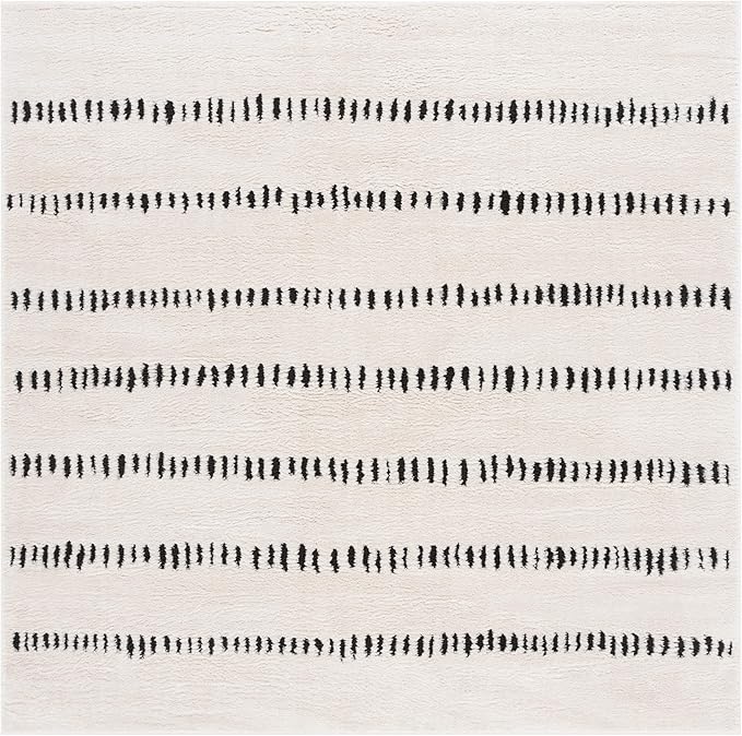 SAFAVIEH Melody Collection Square Rug - 6'7" Square, Ivory & Black, Modern Design, Ideal for High Traffic Areas in Bedroom, Dining Room & Kitchen (MEL114A-7SQ)
