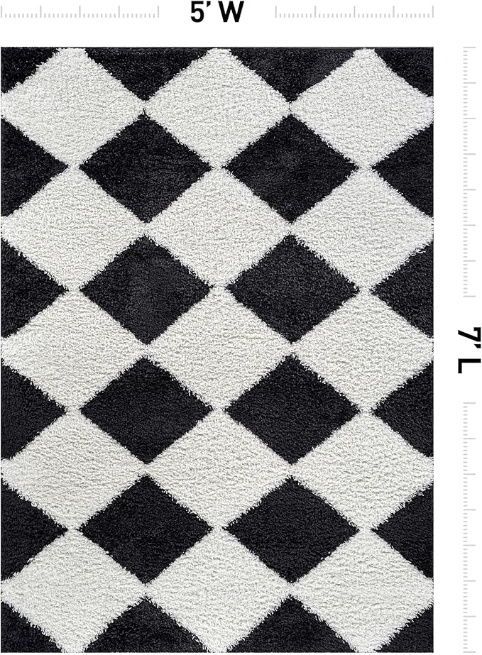 Rugshop Diamond Wave Pattern Shag Area Rug Anthracite Dark Gray 5' x 7' Great for Bedrooms, Living Rooms, or Under Coffee Tables
