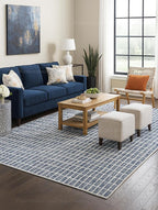 Hand-Tufted 100% Wool Area Rug – Unique Modern Geometric Grid Pattern, Soft Plush Textured Carpet for Living Room, Bedroom, Dining Room & Entryway (Denim Blue, 9' x 9' sq)
