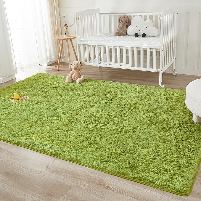 Andency Olive Green Soft Area Rugs for Living Room Bedroom, 3x5 Non-Slip Fluffy Shag Carpet, Indoor Floor Fuzzy Shaggy Living Room Plush Rug for Kids Dorm Nursery Home Decor Aesthetic