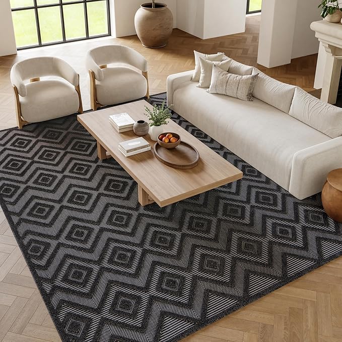 Nourison Home Versatile Charcoal Black 6' x 9' Area Rug - Easy Clean, Non Shedding, Bed Room, Living Room, Dining Room, Kitchen (6' x 9')