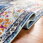 SAFAVIEH Monaco Collection Area Rug - 4' Square, Navy & Light Blue, Boho Chic Medallion Distressed Design, Non-Shedding & Easy Care, Ideal for High Traffic Areas in Living Room, Bedroom (MNC243N)