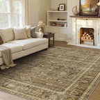 HelloTree Washable Rugs 5x7 Area Rug for Living Room, Vintage Boho Brown Rug Non Slip Carpet Retro Accent Indoor Mat Print Distressed Low Pile Throw Large Rug for Office Bedside-Brown