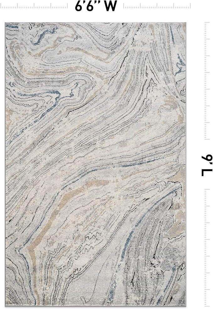 Rugshop Marble Swirl Distressed Gray Area Rug 6' 6" x 9' Ideal for Living Rooms, Bedrooms, or Under 6Person Dining Tables
