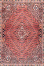 Bloom Rugs Washable Non-Slip 6' x 9' Rug - Red/Multicolor Traditional Bordered Area Rug for Living Room, Bedroom, Dining Room, and Kitchen - Exact Size: 6' x 9'