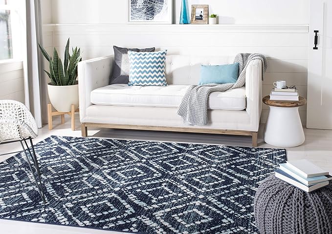 SAFAVIEH Area Rug 8x10 - Adirondack Collection - Large - Navy & Ivory, Geometric Trellis Pattern, Non-Shedding & Easy Cleaning, Ideal for Living Room, Bedroom, Office, Dining Space (ADR131N)