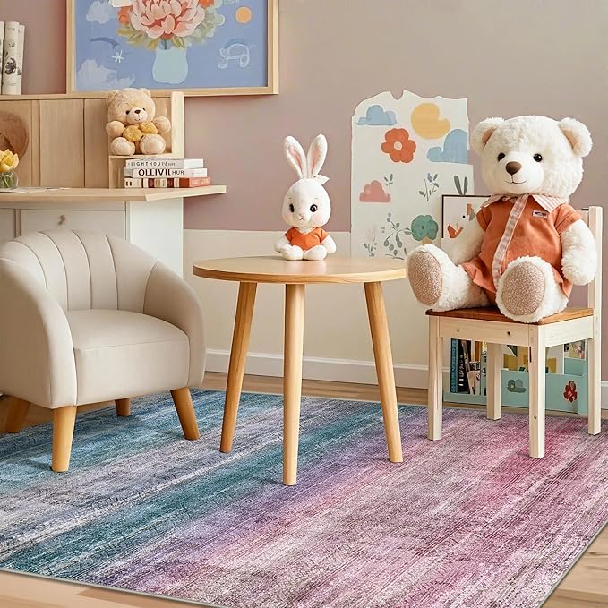 Kokia Abstract Area Rug Living Room 5x7 Colorful Washable Large Rug Bedroom Living Room Under Dining Table Soft Non Slip Stain Resistant Red Carpet Room Decor, Oslo Orchid