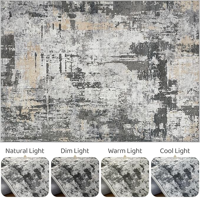 8x10 Area Rugs Living Room: Washable Large Abstract Modern Soft Rug Stain Resistant Indoor Floor Non Slip Accent Carpet for Bedroom Nursery Playroom Dining Room Office Dorm Home House- Black Gold