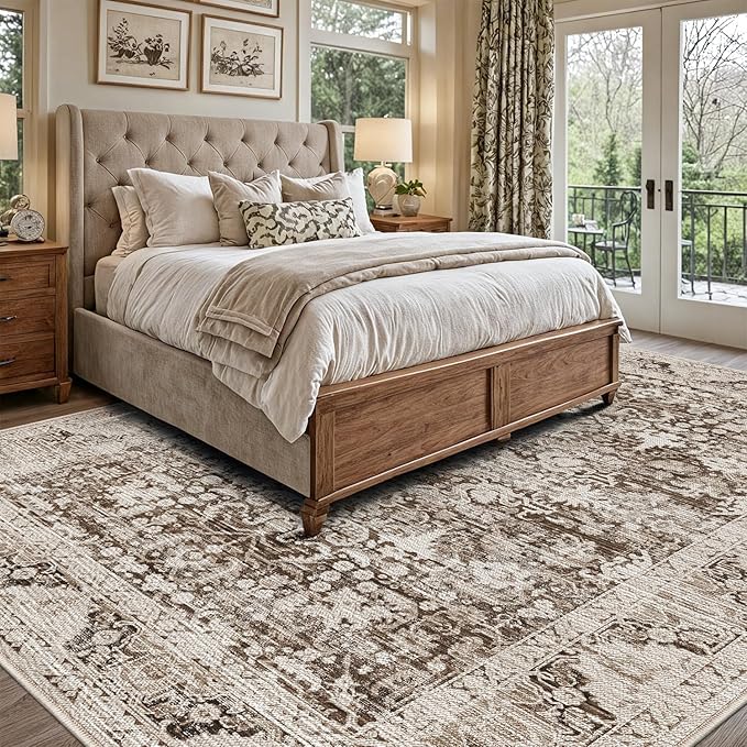 LUMI 4x6 Washable Area Rug for Living Room, Ultra Soft Traditional Vintage Rugs Non Slip with Rubber Backing, Low Profile, High Traffic, Stain Resistant Carpets, Ideal for Bedroom, Dining Room, Indoor