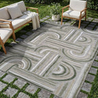 CAMILSON Indoor Outdoor Rug, Beige 6x9 Geometric Arch Striped Area Rugs for Patio and Home Areas, Easy-Cleaning Non-Shedding Living Room, Garden and Deck Washable Outside Carpet (6 x 9)