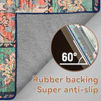 YJ.GWL Area Rugs for Living Room 8x10 Machine Washable Rugs, Non Slip Floral Vintage Rug Indoor Carpet, Stain Resistant Large Rug for Bedroom Dining Room, Red Blue Gradient Color