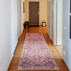 Ambesonne Vintage Decorative Rug, Nostalgic Retro Floral Petals Pastel Look Damask Check Victorian Motif, Quality Carpet for Bedroom Dorm and Living Room, 2' 5" x 7' 5", Dark Mauve and Pink