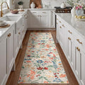 Floral Runner Rug 3x7 Washable Hallway Long Beige Bedroom Carpet Non Slip Indoor Boho Kitchen Low Pile Accent Rug Lightweight Soft for Bathroom Dining Laundry Living Room