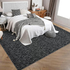 RUGSREAL Living Room Area Rug 9x12 Machine Washable Rug Non-Slip Stain Resistant Modern Abstract Bedroom Rug Contemporary Throw Floor Carpet for Dining Room Solid Area Rug for Home Office, Black