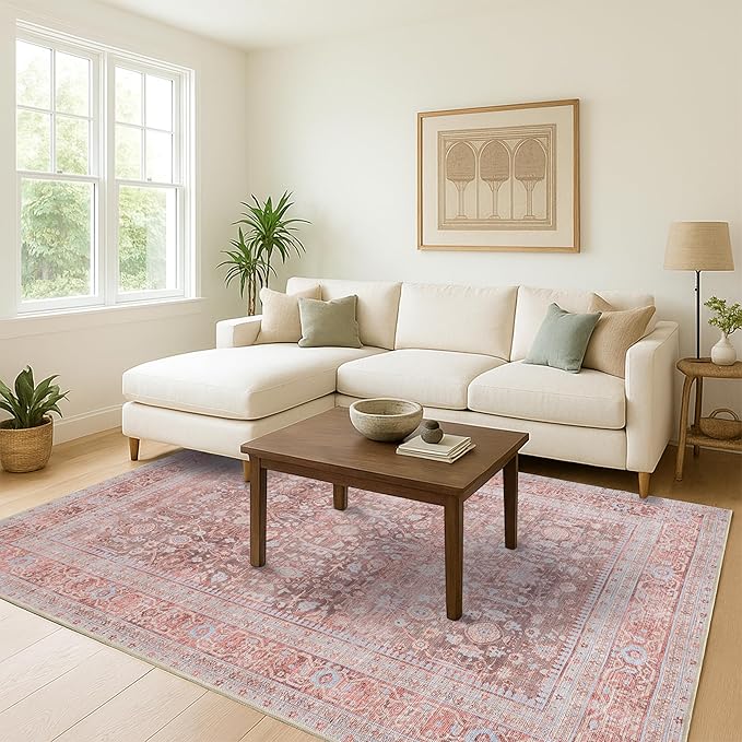 Fame Living Washable Area Rug. Modern Farmhouse. Vintage. Turkish. Bohemian. Distressed. Oriental. Traditional. Rugs for Living Room. Dining. Bedroom. Office. Entryway. Foyer. (860TT, 5'9" x 8'9")
