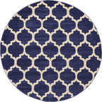 Rugs.com Lattice Collection Rug – 6 Ft Round Dark Blue Medium Rug Perfect for Kitchens, Dining Rooms